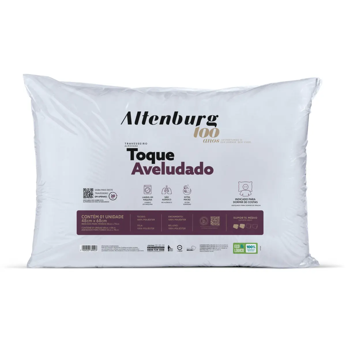 Travesseiro Toque Aveludado 100 Anos 48X68 Branco - Altenburg