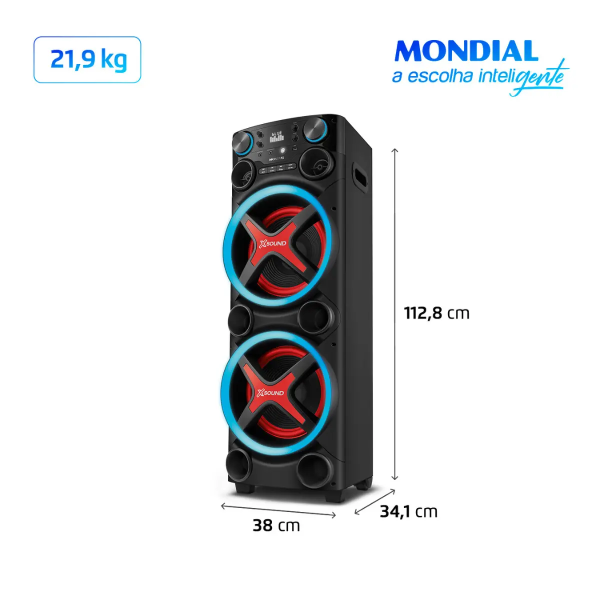 Torre de Som Amplificada Sound Rms Bluetooth, LED, 2200w TM-2200 Bivolt Preta - Mondial