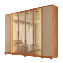 Roupeiro Quinn Casal com 6 Portas Reflecta 4 Gavetas LED 2.7 Freijó/Suede Marrom - Caemmun