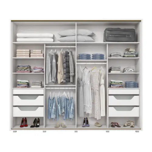 Roupeiro Cavic Casal com Espelho 2 Portas Deslizantes 6 Gavetas D209-05 Branco - Henn