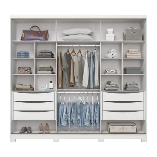 Roupeiro Fazano Casal com Espelho 3 Portas Deslizantes 6 Gavetas D324-05 Branco - Henn