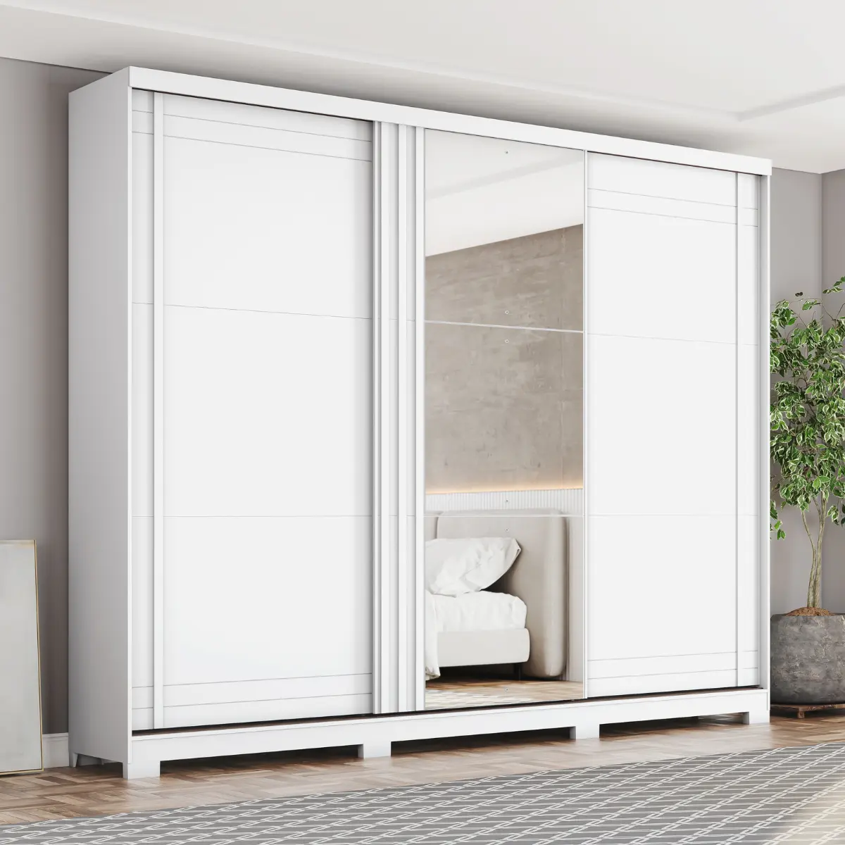 Roupeiro Fazano Casal com Espelho 3 Portas Deslizantes 6 Gavetas D324-05 Branco - Henn