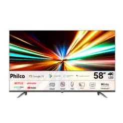 Smart TV 58" Google 4K UHD LED Inteligência Artificial, 3 HDMI, 2 USB P58KGA Bivolt Preto - Philco