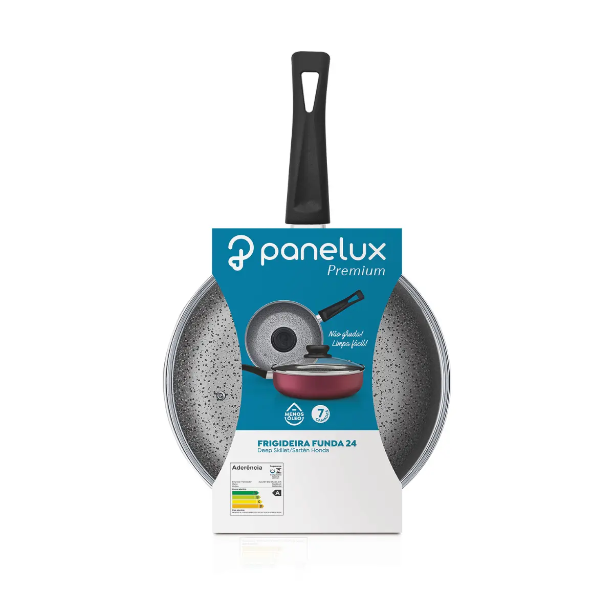 Frigideira Premium Alumínio Funda com Tampa de Vidro 24cm Grafite - Panelux