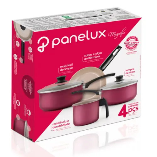 Jogo de Panelas Magnific Alumínio 04 Peças Antiaderente Teflon Cereja - Panelux