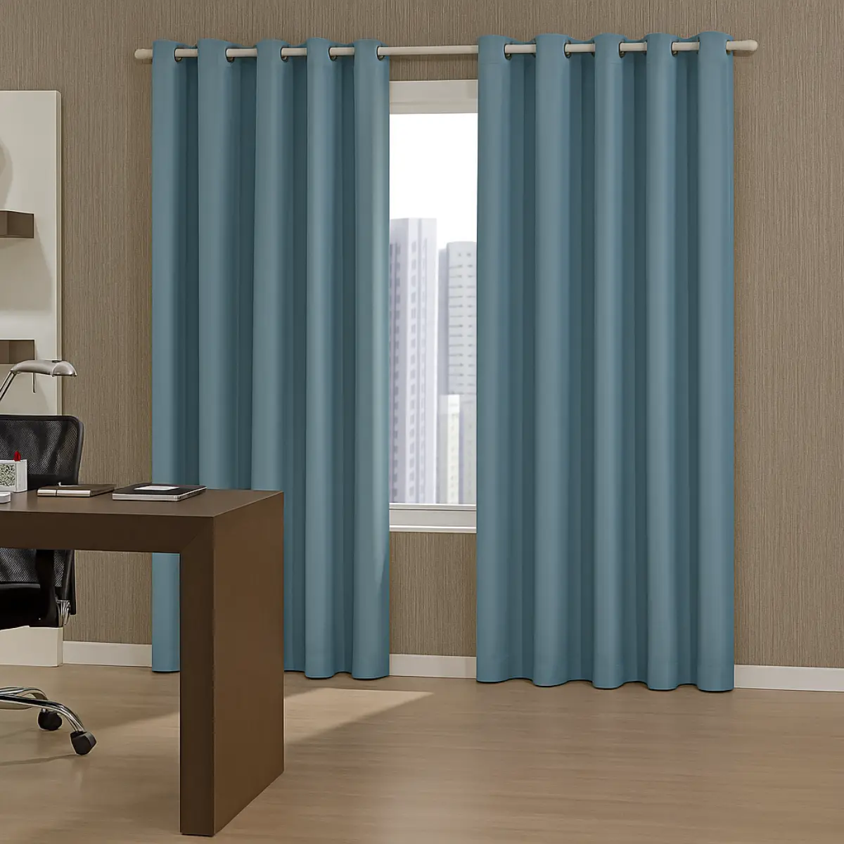Cortina Corta Luz 260X230 Ilhos/Azul Bruma/Cinza - Bella Janela