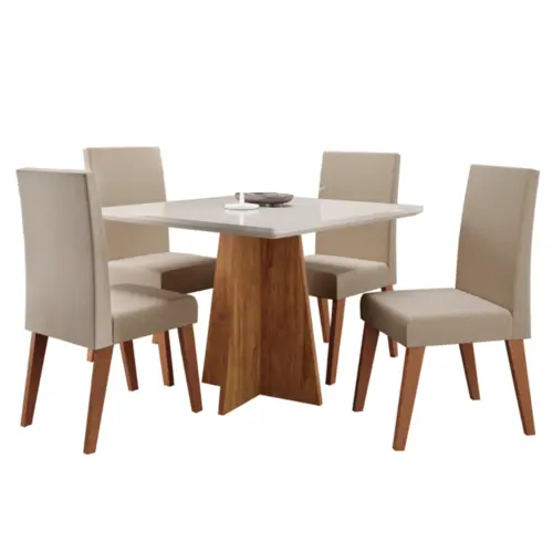 Conjunto de Mesa Athenas com 04 Cadeiras Milão 33628[248884] Mel/Blonde Linho/Bronze - Viero