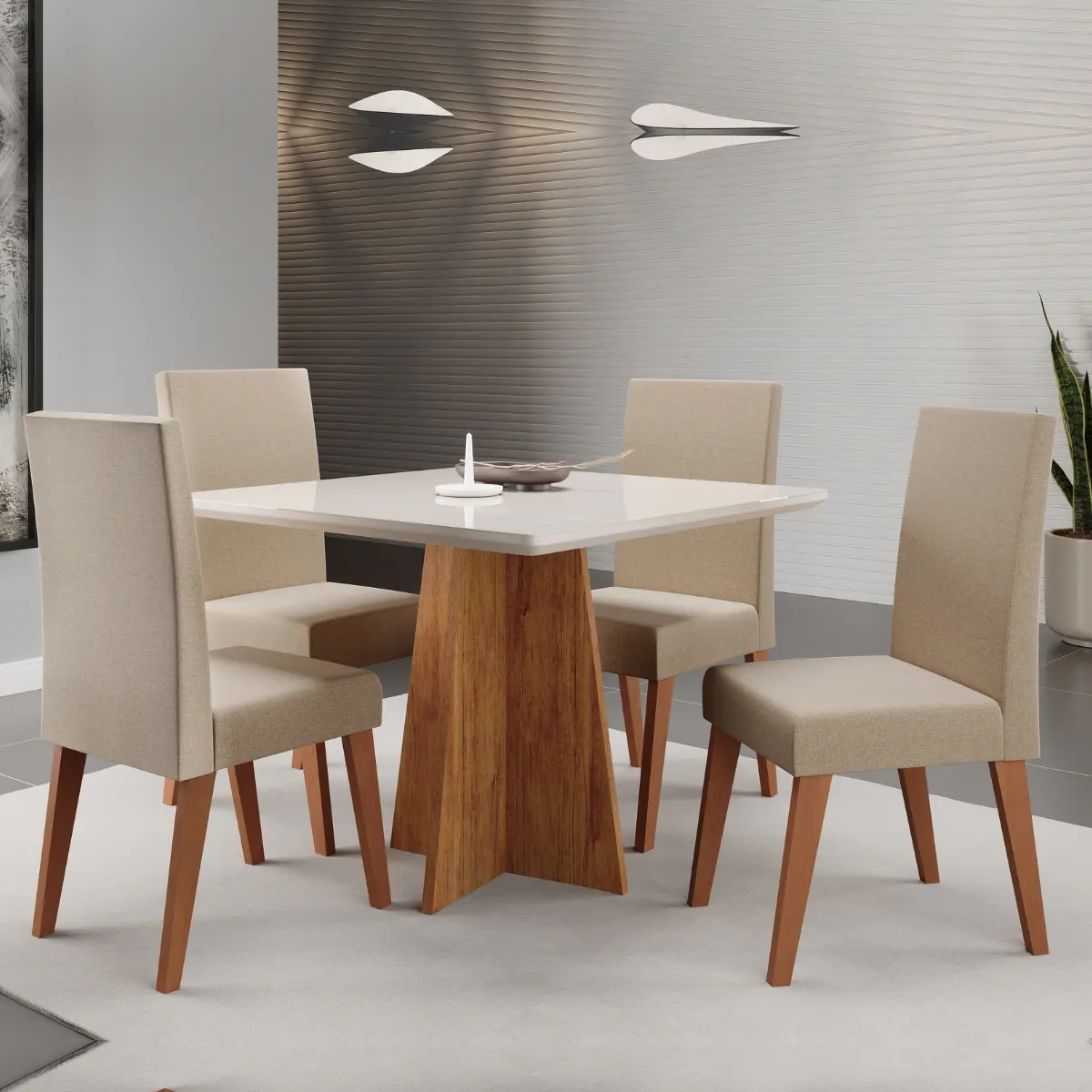 Conjunto de Mesa Athenas com 04 Cadeiras Milão 33628[248884] Mel/Blonde Linho/Bronze - Viero