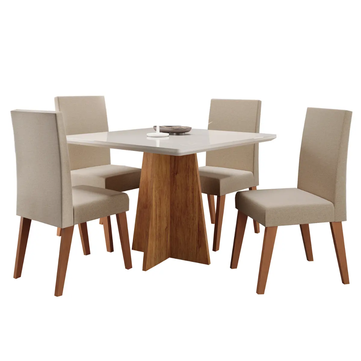 Conjunto de Mesa Athenas com 04 Cadeiras Milão 33628[248884] Mel/Blonde Linho/Bronze - Viero