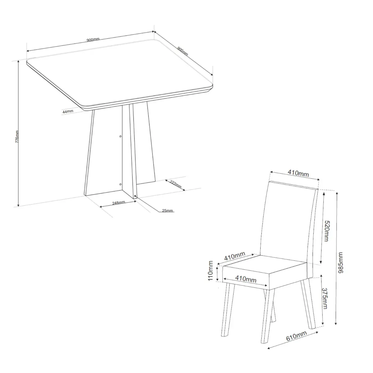 Conjunto de Mesa Athenas com 04 Cadeiras Milão 33628[248884] Mel/Blonde Linho/Bronze - Viero