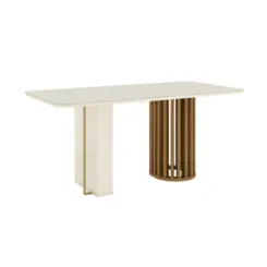 Conjunto de Mesa Fany com 06 Cadeiras Elena Tampo de Vidro 1.8 SE742-541 Nature/Off White/Creme - Henn
