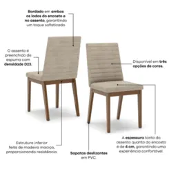 Conjunto de Mesa Fany com 06 Cadeiras Elena Tampo de Vidro 1.8 SE742-541 Nature/Off White/Creme - Henn