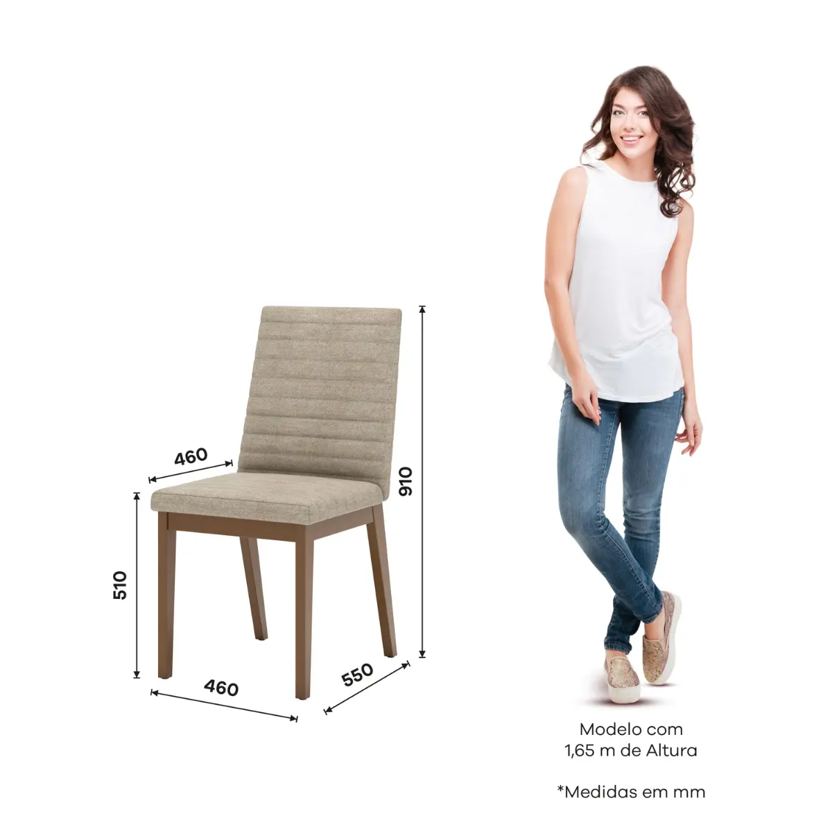Conjunto de Mesa Fany com 06 Cadeiras Elena Tampo de Vidro 1.8 SE742-541 Nature/Off White/Creme - Henn