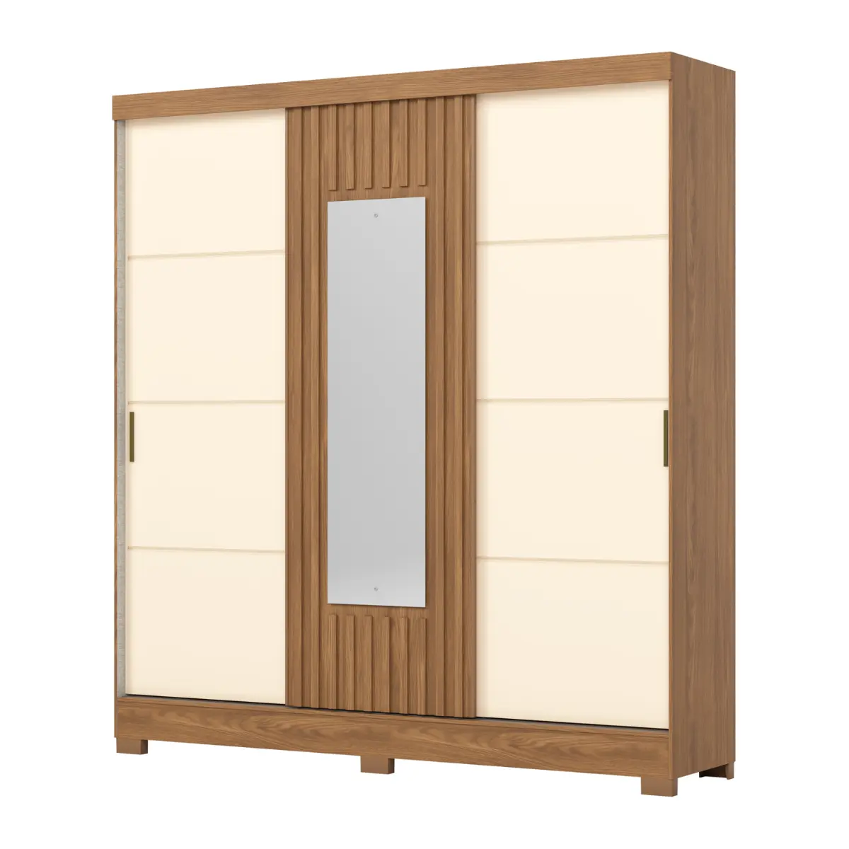 Roupeiro Briz Solteiro com Espelho 3 Portas Deslizantes 2 Gavetas B376-127 Nature/Off White - Henn