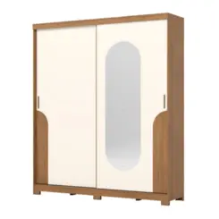 Roupeiro Talles Casal com Espelho 2 Portas Deslizantes 3 Gavetas D335-127 Nature/Off White - Henn