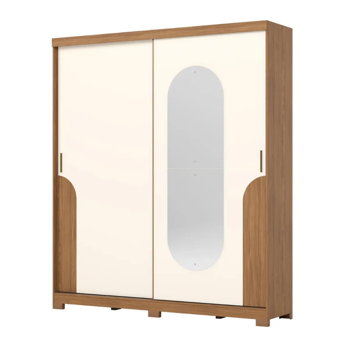 Roupeiro Talles Casal com Espelho 2 Portas Deslizantes 3 Gavetas D335-127 Nature/Off White - Henn