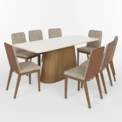 Conjunto de Mesa Olivia com 08 Cadeiras Pietra 2.0 Tampo de Vidro SE743-544 Nature/Off White/Creme - Henn