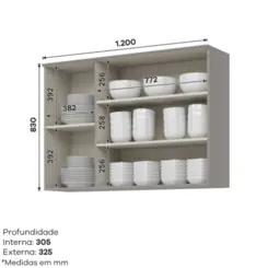 Aéreo Americana com 03 Portas 1.2 Modulado C352-131 Cinza - Henn