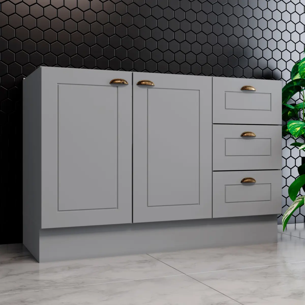 Balcão Americana com 02 Portas 03 Gavetas 1.2 Modulado C353-131 Cinza - Henn