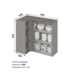 Aéreo Americana com 01 Porta Canto Reto Modulado C359-131 Cinza - Henn