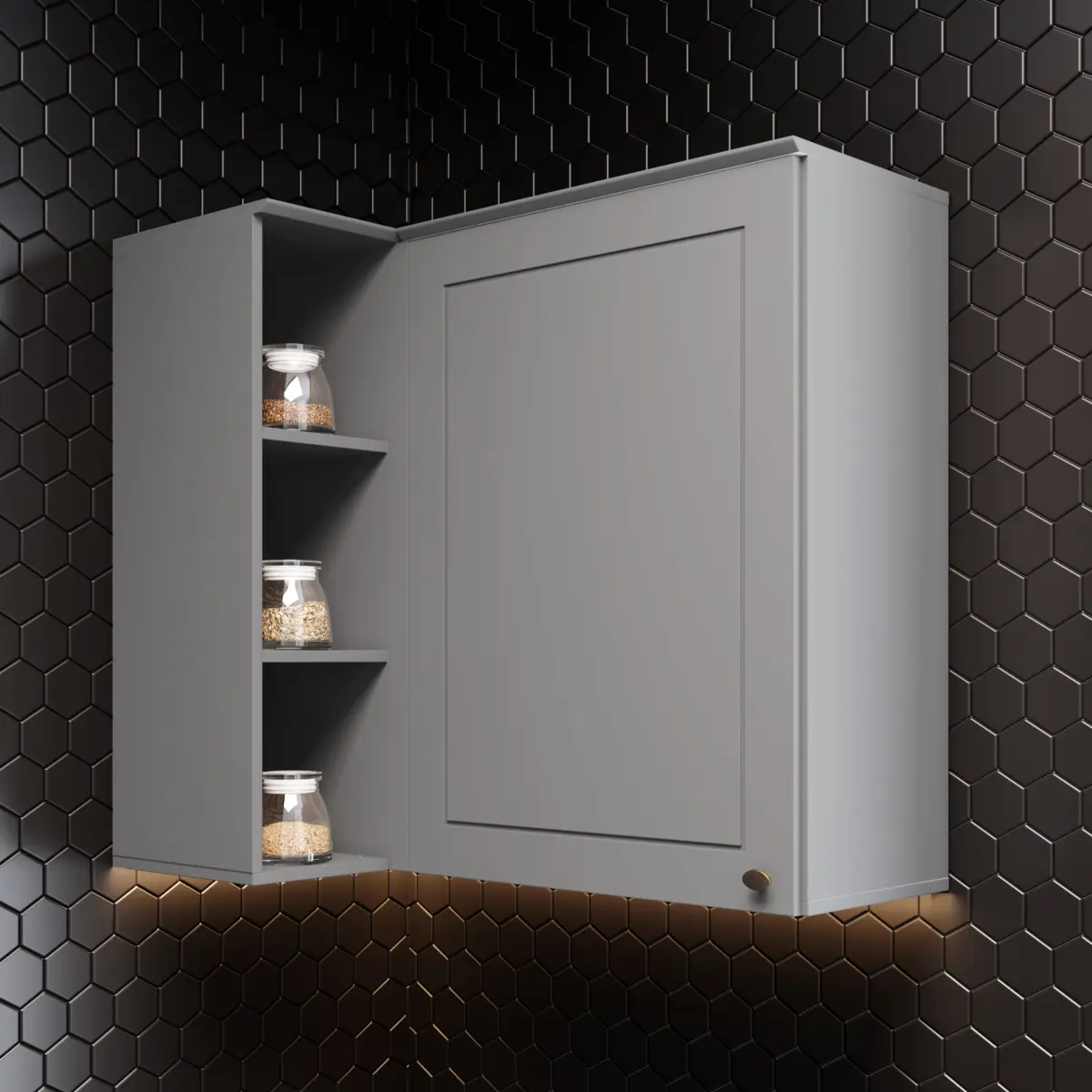 Aéreo Americana com 01 Porta Canto Reto Modulado C359-131 Cinza - Henn