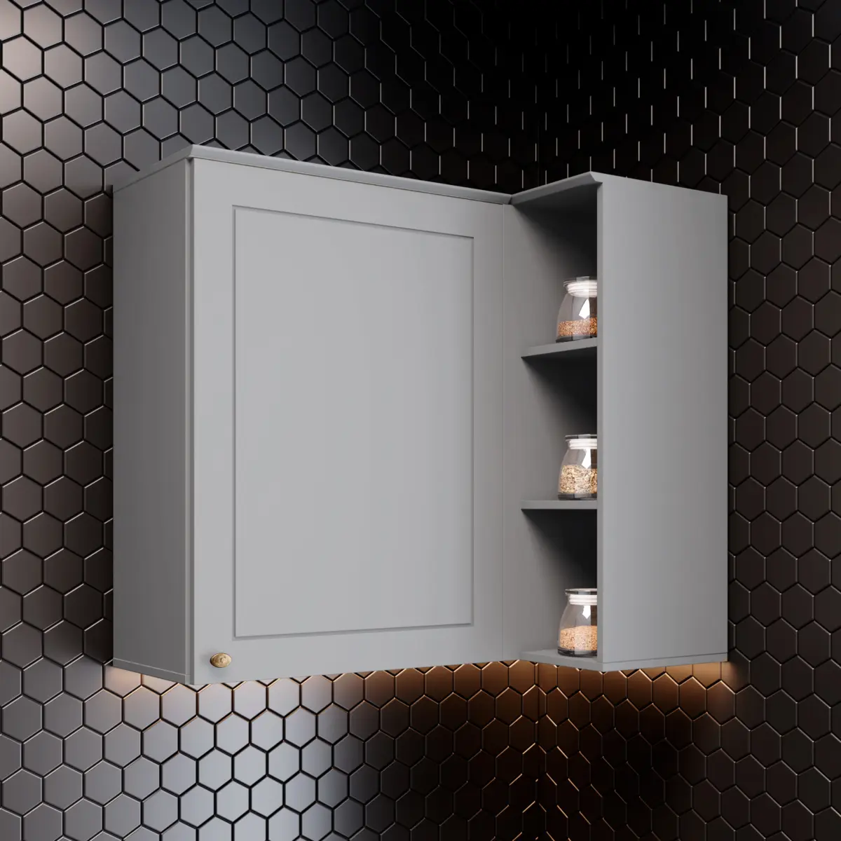 Aéreo Americana com 01 Porta Canto Reto Modulado C359-131 Cinza - Henn