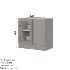 Balcão Americana com 01 Porta Canto Reto Modulado C361-131 Cinza - Henn
