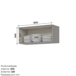 Aéreo Americana Basculhante com 01 Porta 80cm Modulado C354-131 Cinza - Henn