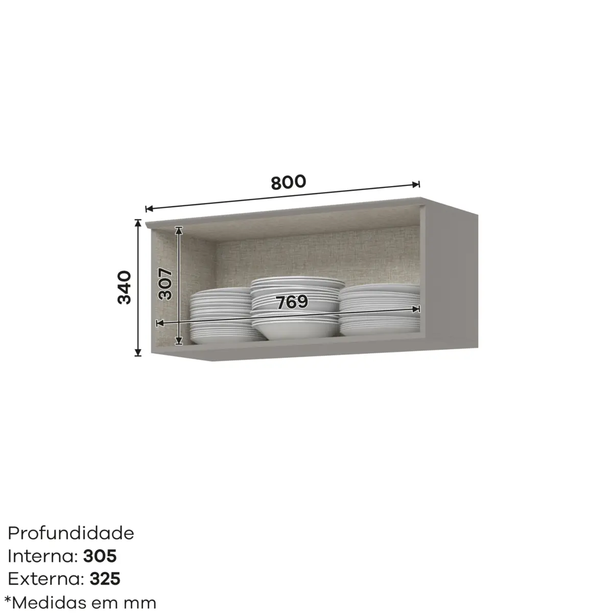 Aéreo Americana Basculhante com 01 Porta 80cm Modulado C354-131 Cinza - Henn