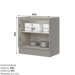 Balcão Americana com 02 Portas 80cm Modulado C355-131 Cinza - Henn
