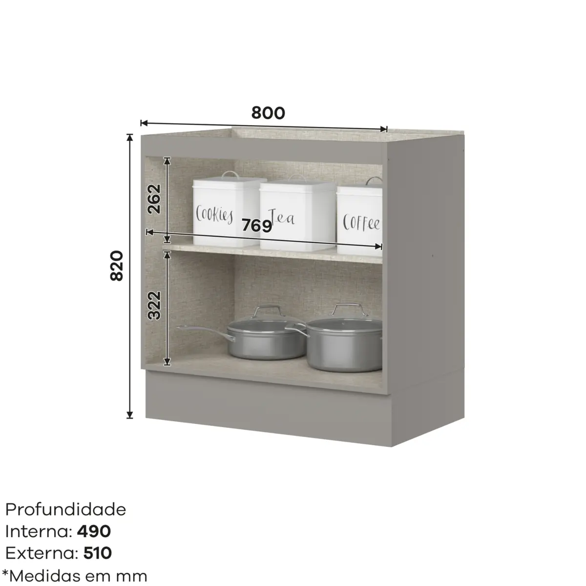 Balcão Americana com 02 Portas 80cm Modulado C355-131 Cinza - Henn