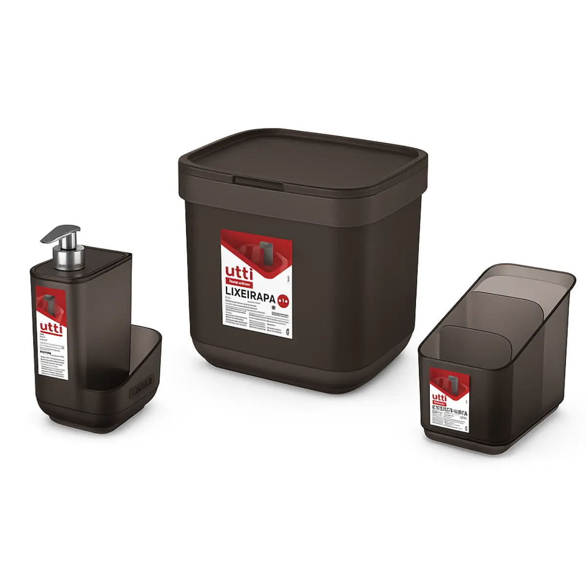 Kit Para Pia Plástico com 3 Peças OR46020 Preto Fumê - Ordene