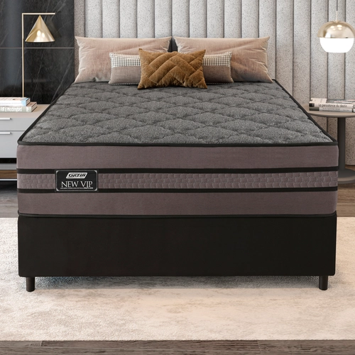 Kit Cama New Vip Casal Molas Ensacadas Soft Pillow Suede Veludo 070X138X188 Grafite/Linho/Preto - Gazin