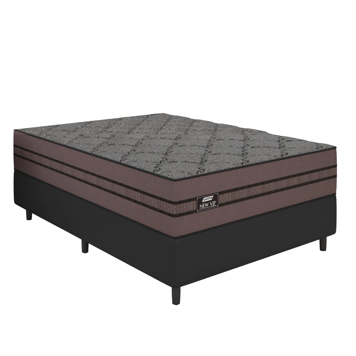Kit Cama New Vip Casal Molas Ensacadas Soft Pillow Suede Veludo 070X138X188 Grafite/Linho/Preto - Gazin