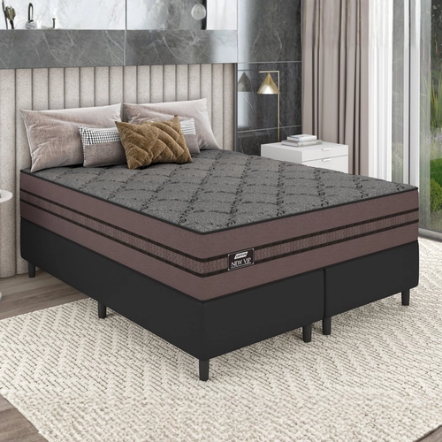 Kit Cama New Vip Queen Molas Ensacadas Soft Pillow Suede Veludo 070X158X198 Grafite/Linho/Preto - Gazin