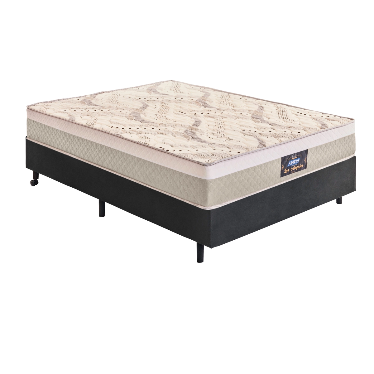 Cama Los Angeles Casal Molas Ensacadas Soft Pillow 50X138X188 Areia/Preto - Gazin