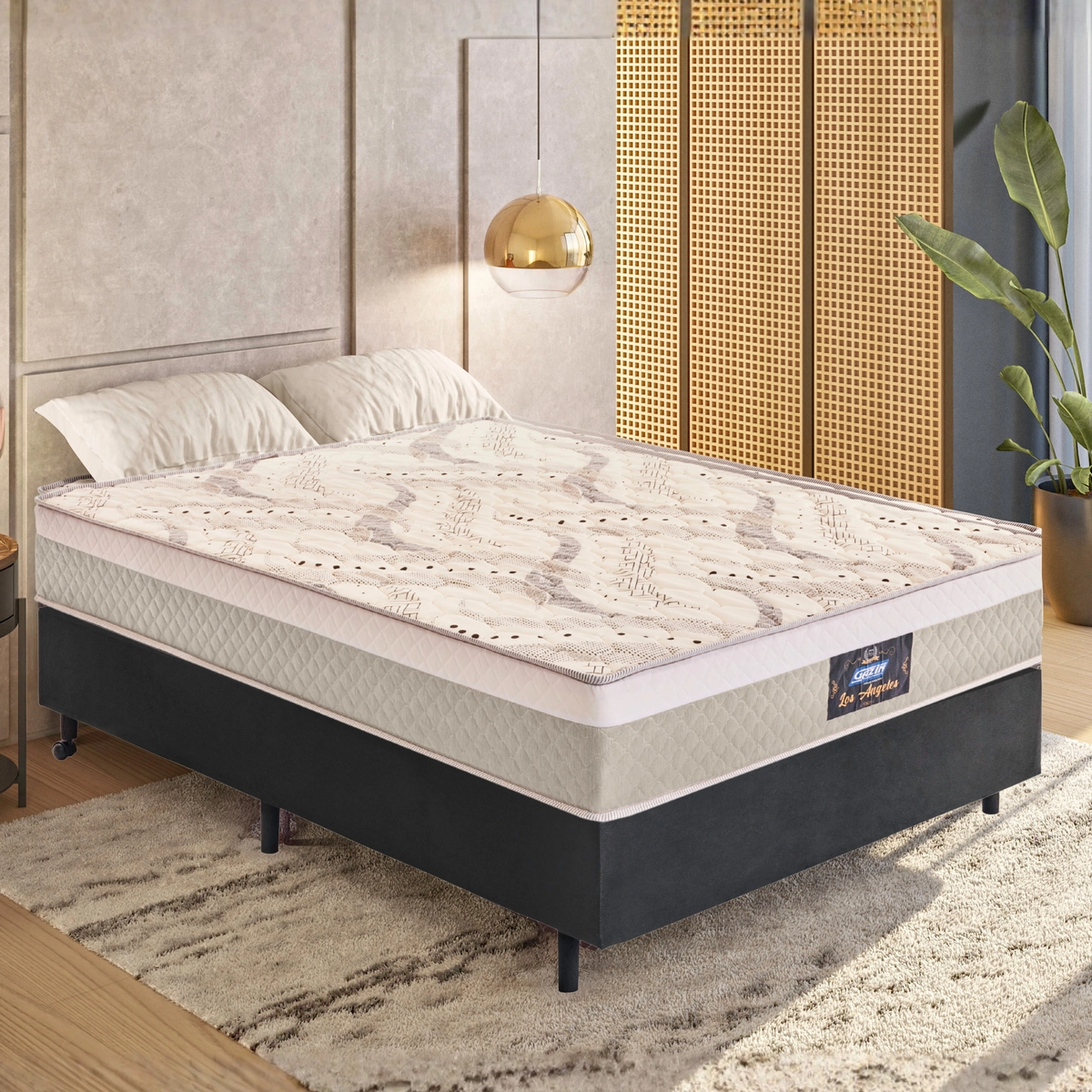 Cama Los Angeles Casal Molas Ensacadas Soft Pillow 50X138X188 Areia/Preto - Gazin