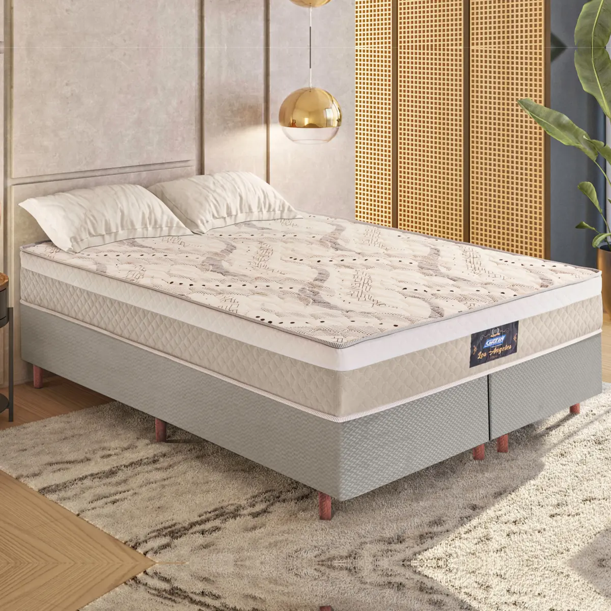 Cama Los Angeles Queen Molas Ensacadas Soft Veludo 50X158X198 Areia/Cinza - Gazin