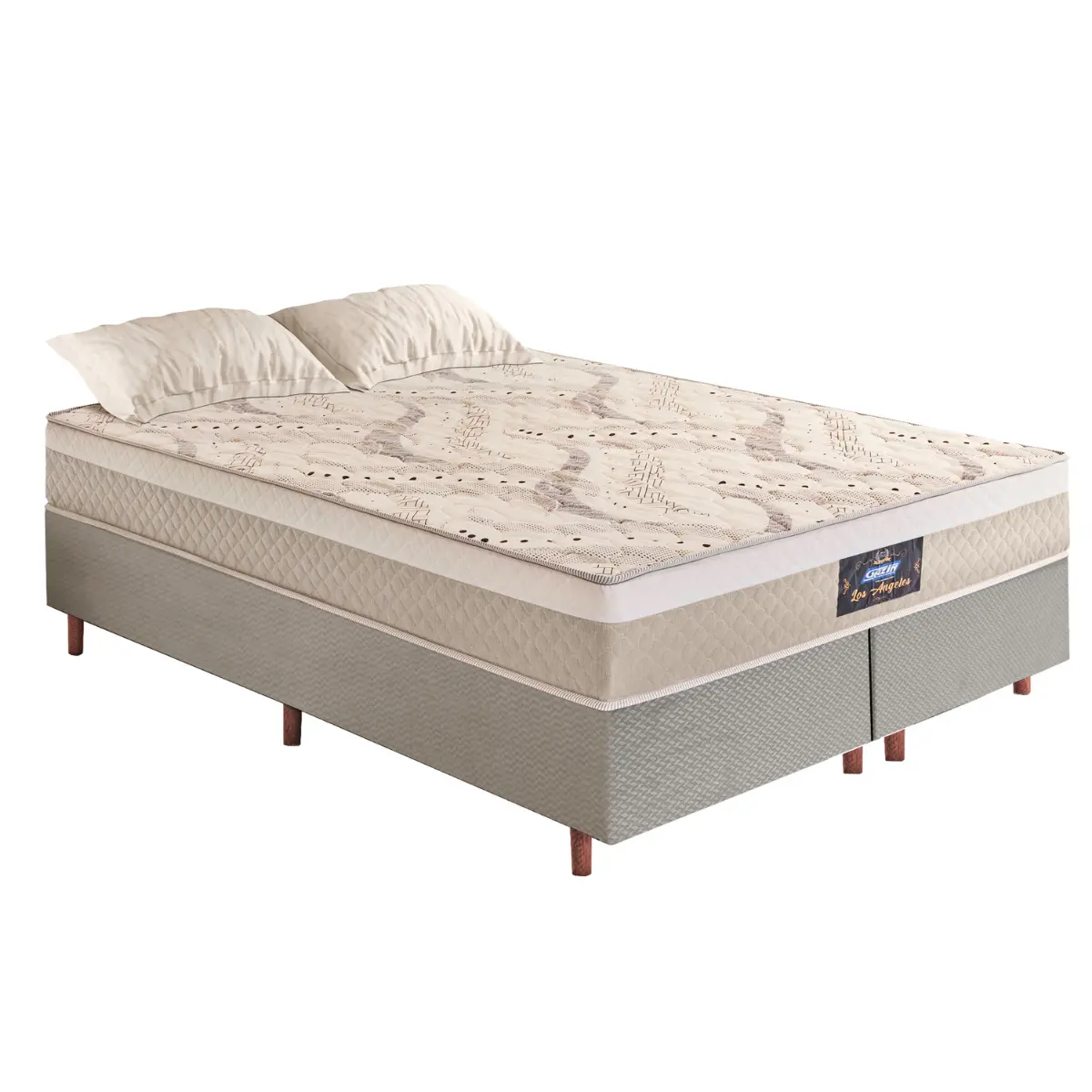 Cama Los Angeles Queen Molas Ensacadas Soft Veludo 50X158X198 Areia/Cinza - Gazin