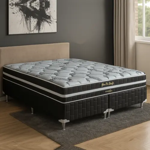 Cama Flor de Liz Casal Molas Ensacadas Suede 63X138X188 Preto - Marjom