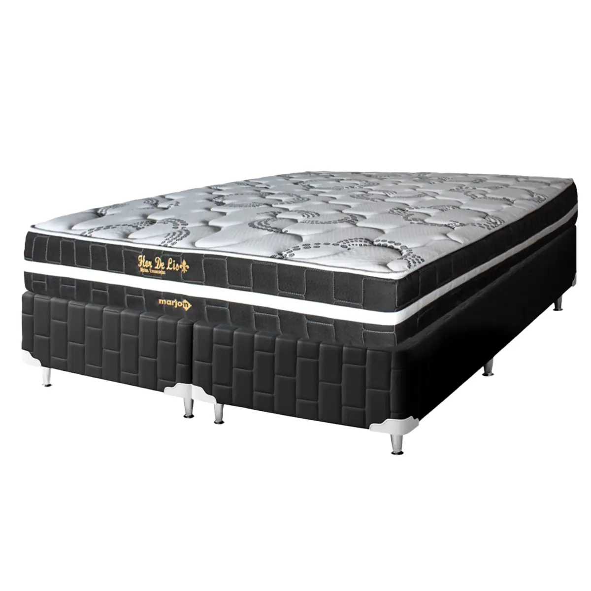 Cama Flor de Liz Casal Molas Ensacadas Suede 63X138X188 Preto - Marjom