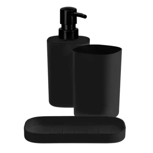Kit Plástico Para Banheiro com 3 Unidades OR94040 Preto - Ordene