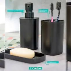 Kit Plástico Para Banheiro com 3 Unidades OR94040 Preto - Ordene