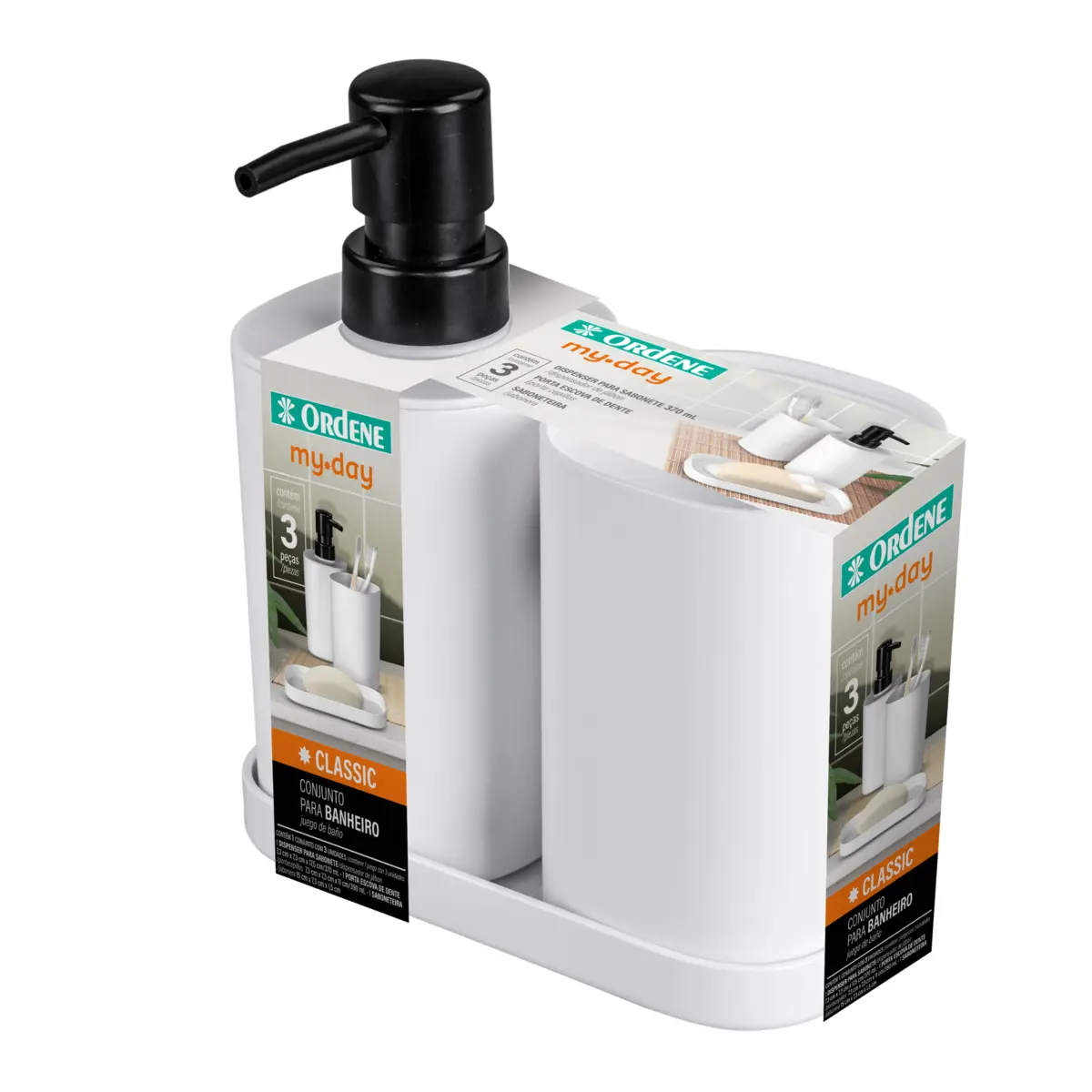 Kit Plástico Para Banheiro com 3 Unidades OR94050 Branco - Ordene