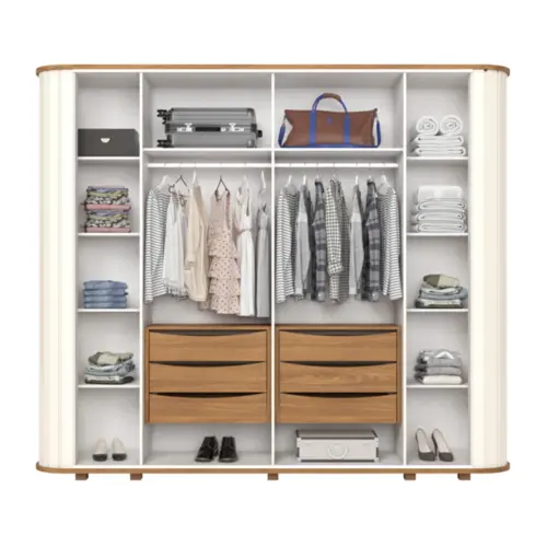Roupeiro Premium Casal com Espelho 6 Portas 6 Gavetas D338-129 Nature/Off White - Henn