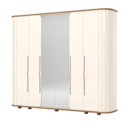 Roupeiro Premium Casal com Espelho 6 Portas 6 Gavetas D338-129 Nature/Off White - Henn