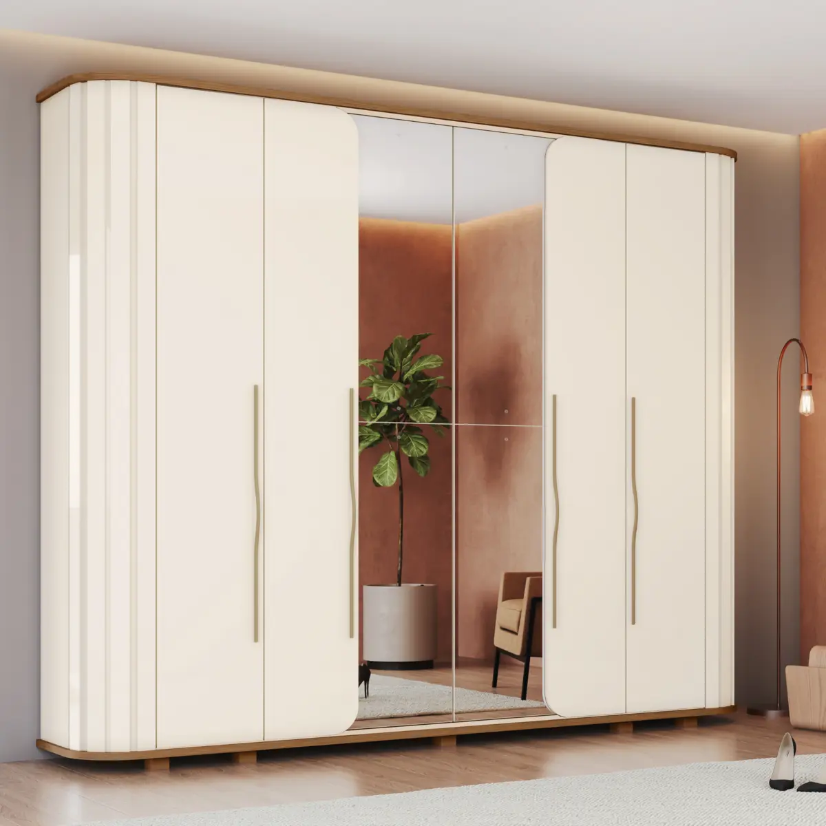 Roupeiro Premium Casal com Espelho 6 Portas 6 Gavetas D338-129 Nature/Off White - Henn