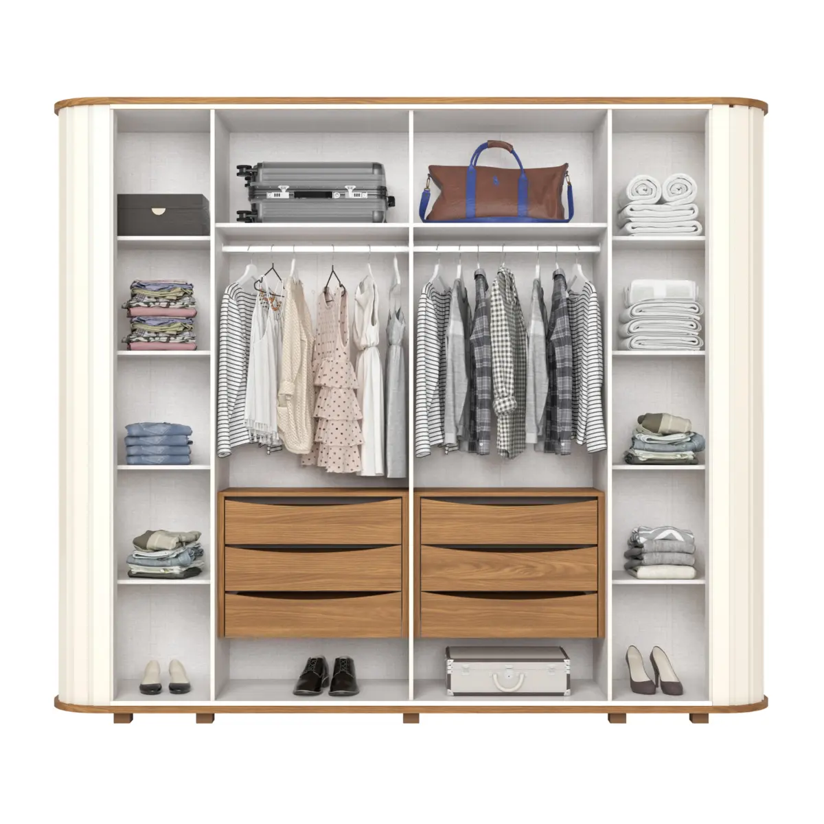 Roupeiro Premium Casal com Espelho 6 Portas 6 Gavetas D338-129 Nature/Off White - Henn