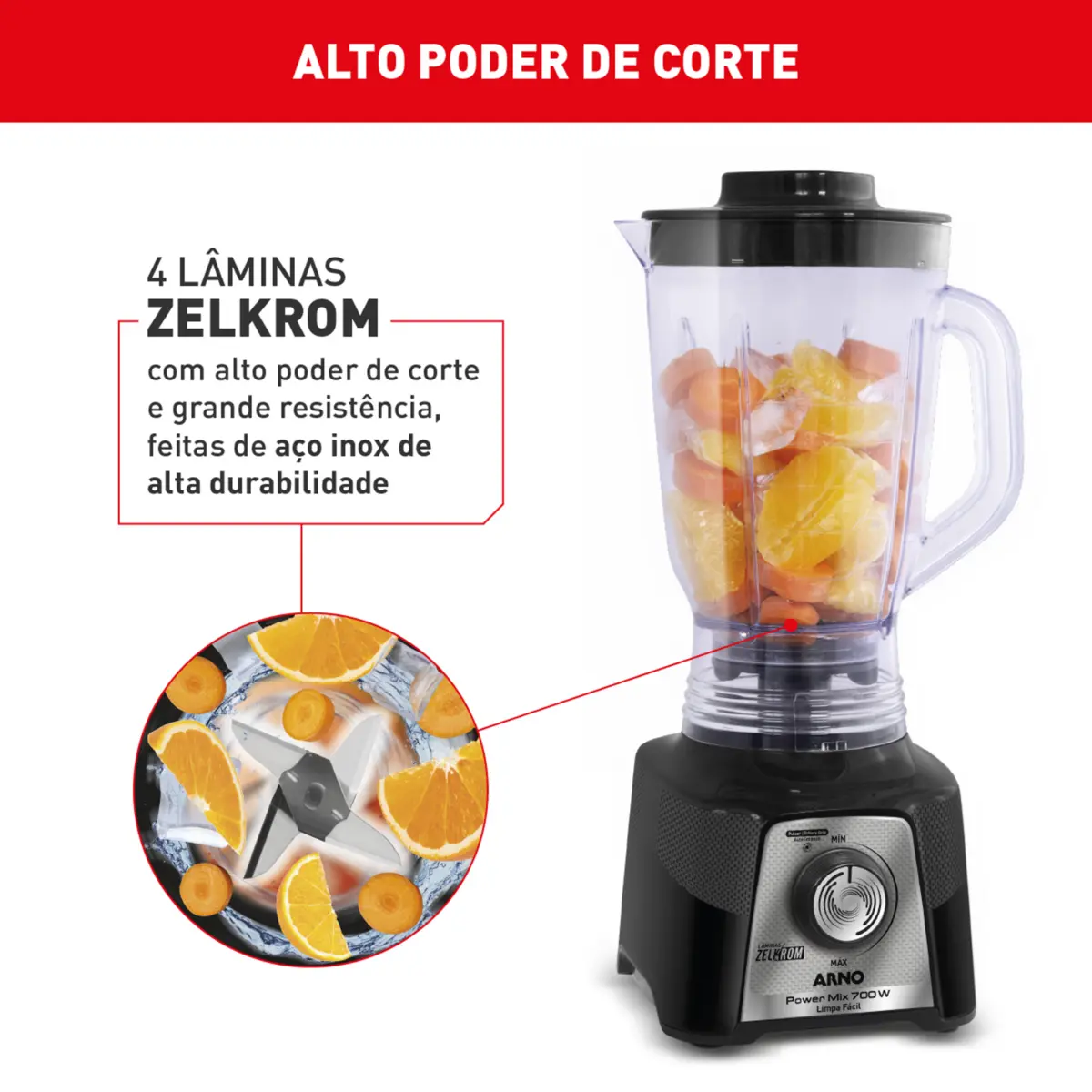 Liquidificador Arno PowerMix 700w Limpa Fácil 1,4L LN296BB1 127v Preto - Arno