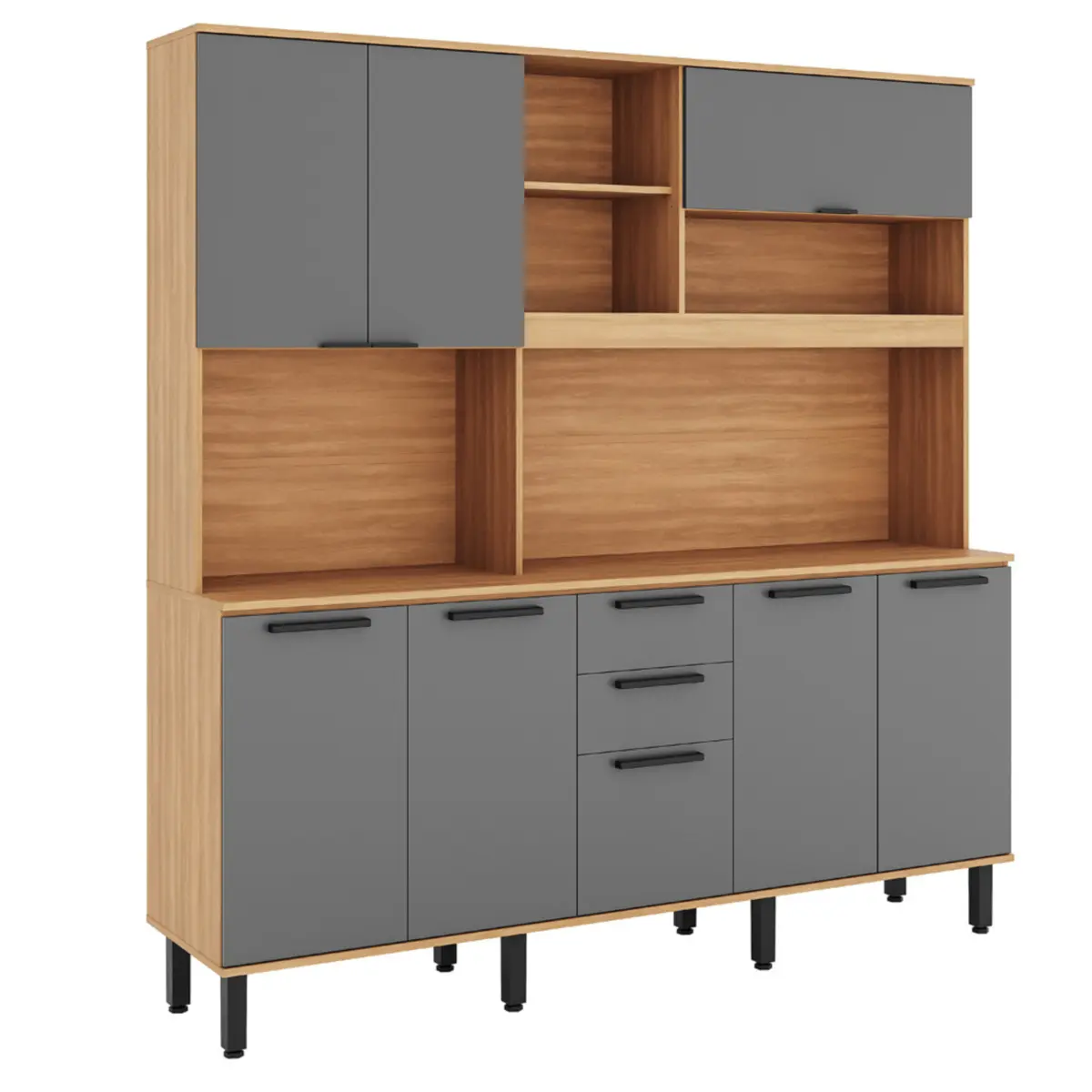 Cozinha Castanha Compacta com 08 Portas 02 Gavetas 1.9 Freijó/Cinza - Telasul